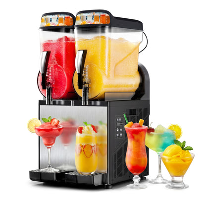 ICEVIVAL 30L Double Tanks Commercial Slushie Machine, Margarita Frozen Drink Machine with Independent Controls & LED,Commercial Slushy Machine Top for High-Traffic Bars Restaurants, ETL Certificated