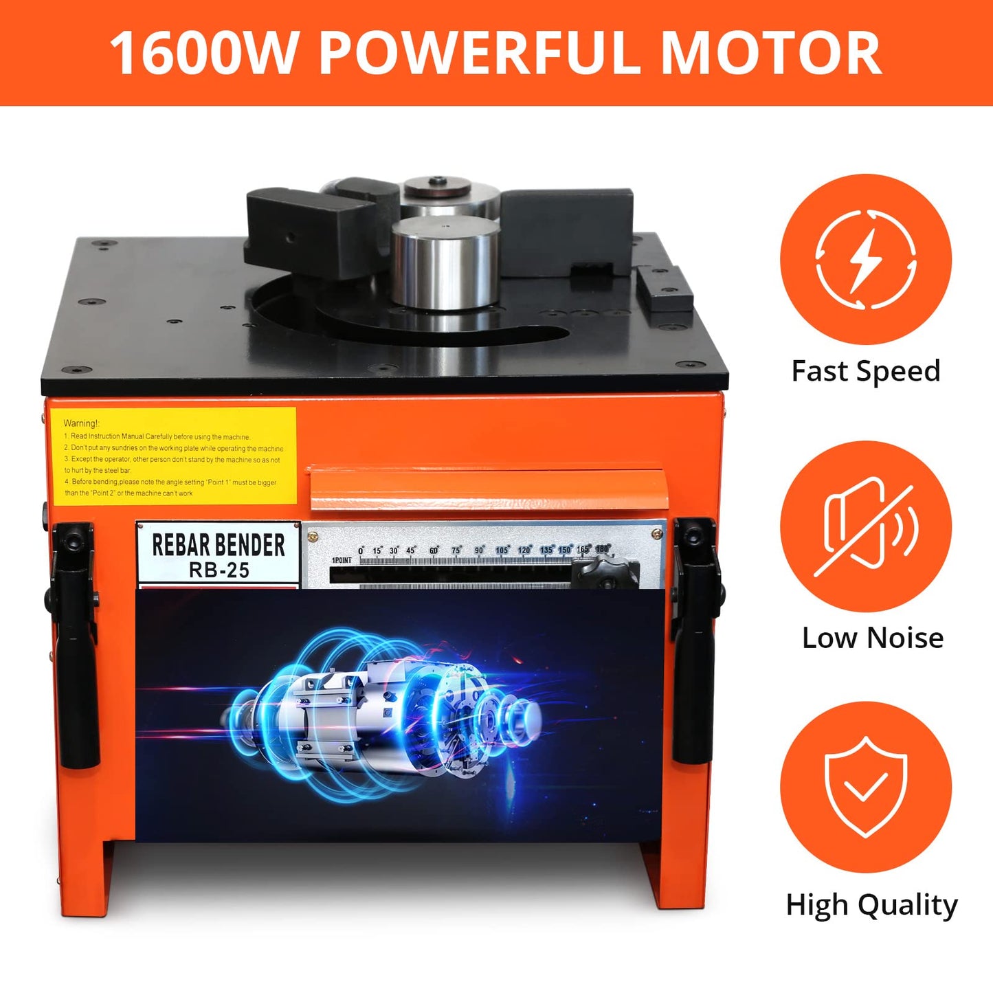1600W Electric Rebar Bender Machine up to 1 inch with Our Electric Bender - Achieve 0-180° Angles, Operate with Convenient Foot Pedal Switch, & from Powerful Motor