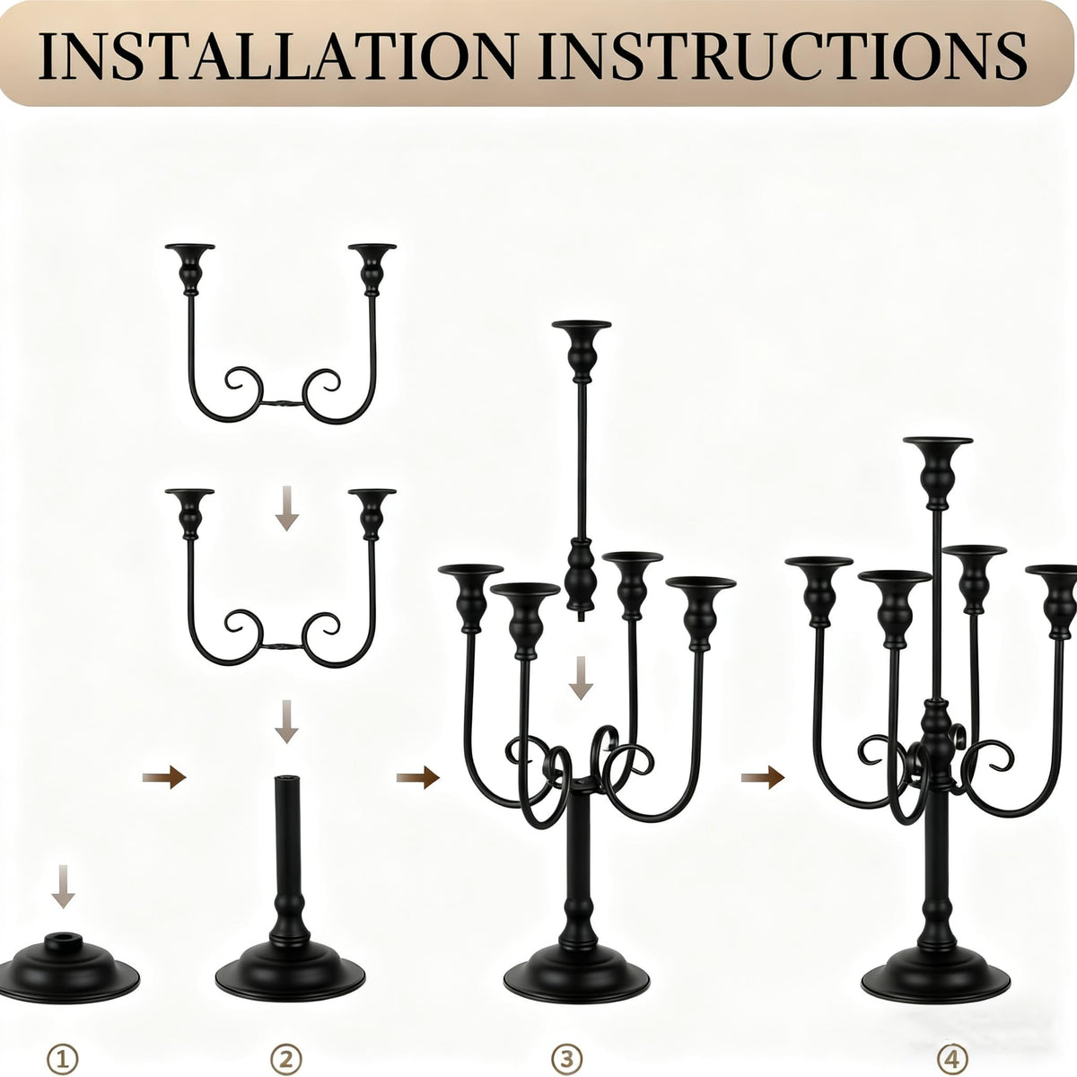 LANLONG Candelabra Centerpieces for Tables, 2Pcs Metal Tall Candle Holder for Taper Candles, 5 Arm Candlestick Holder for Wedding Centerpiece Decor Party Event Reception Decoration，Black,19.7in-2pcs