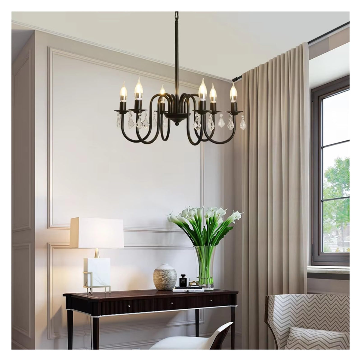 Ceiling Chandelier Iron Crystal LED Hanging Light Candle Pendant Lamp E14 Lustre Home Kitchen Living Dining Room Hotel ﻿,Comfortable Lighting