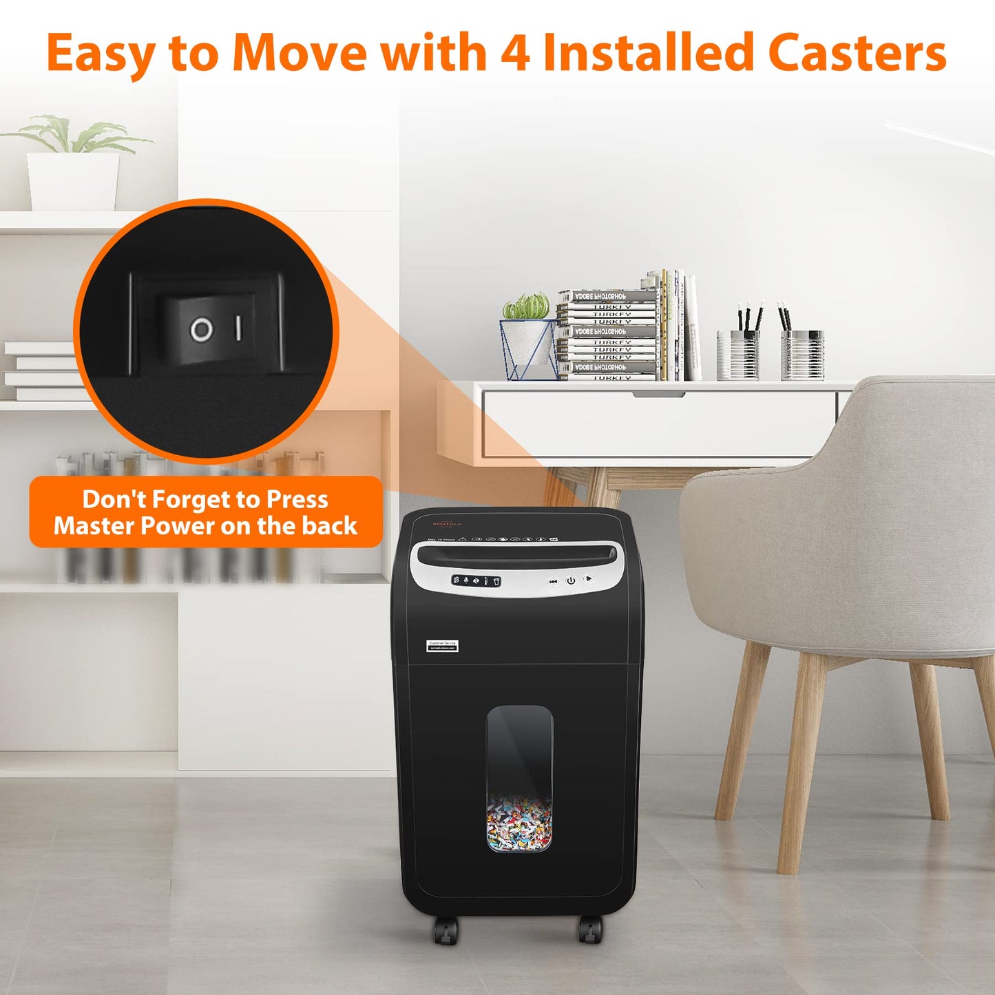 VidaTeco 18-Sheet Paper Shredder for Home Office Heavy Duty, 60-Minute Micro Cut P-4 Security, Auto-Reverse Anti-Jam System, Shreds Staples/CD/Credit Cards, 7.9-Gallon Pullout Bin & 4 Casters (ETL)