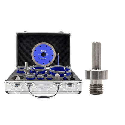 SHDIATOOL Diamond Tile Drill Bits Kit 15pcs, Porcelain Hole Saw Sets, Core Bits Cutter for Drilling Ceramic Marble Granite (6/8/10/20/25/35/50/75/100/20MM/2/SDS/HEX/6MM/4.5”)