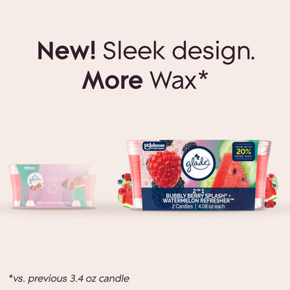 Glade 1-Wick 2in1 Scented Candle Jar, Bubbly Berry Splash & Watermelon Refresher, Air Freshener Infused with Essential Oils, 4.08 Oz, 2 Count