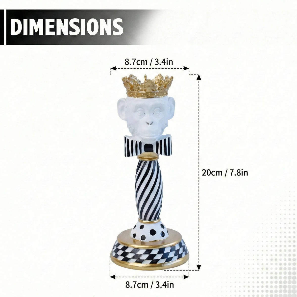 Crowned Animal Candlestick Holder Black & White Checkerboard Taper Candle Holder with Gold Accents Eclectic Resin Statue for Modern Home Decor, Table Centerpiece