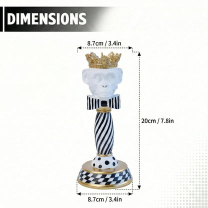 Crowned Animal Candlestick Holder Black & White Checkerboard Taper Candle Holder with Gold Accents Eclectic Resin Statue for Modern Home Decor, Table Centerpiece