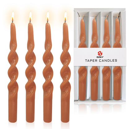 10 Inches Spiral Taper Candles Sticks Pumpkin Twisted Candle Dripless Unscented Long Candles, Handmade Candlesticks for Wedding Dinner Decor, Set of 4