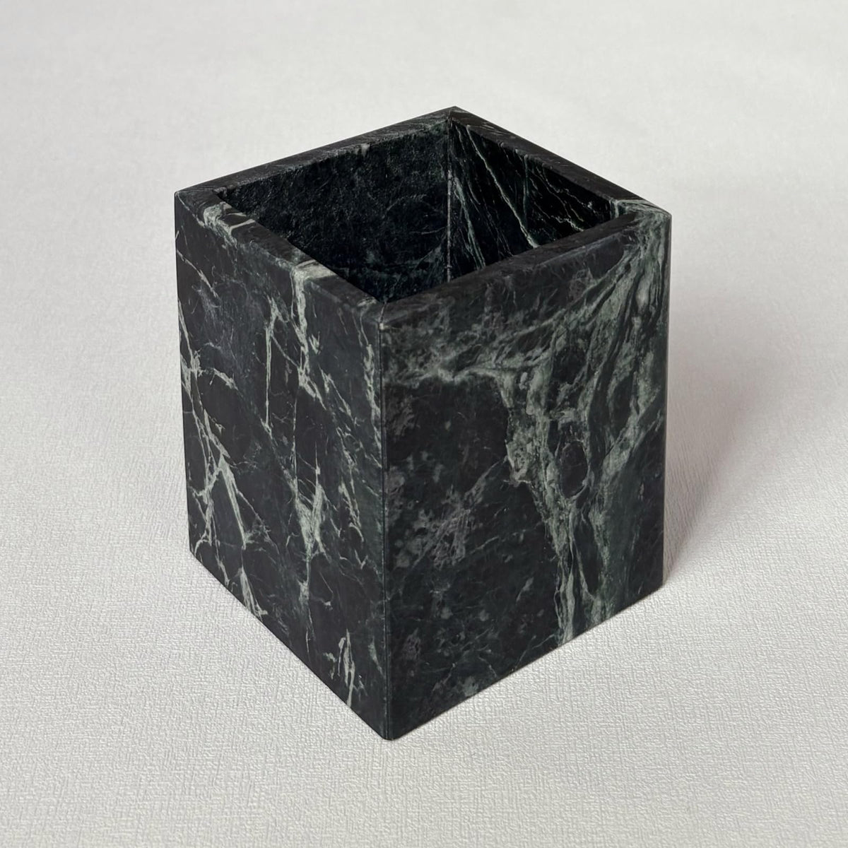 StonePlus Natural Marble Stone Square Storage Container Empty Vessel Holder Cup for Candle/Pens/Sundries items (Dark Flower Green)