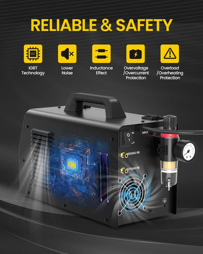 H HZXVOGEN 200A Plasma Cutter Welder Combo, 7 In 1 Gas MIG/Gasless Flux Core MIG/Pulse MIG/HF TIG/Stick/Cut/Spot, 110/220V Aluminum Welding Machine Multiprocess Welder with Synergic/Man Mode