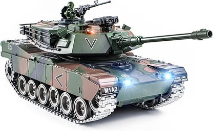 1:18 RC Tank 2.4G US M1A2 Metal Alloy Metal US M26 Remote Control Tank That Shoot BBS Model Toys Army Toy with Smoke Lights Sound and RecoilMilitary RC Vehicle for Adults and Kids Age 6+