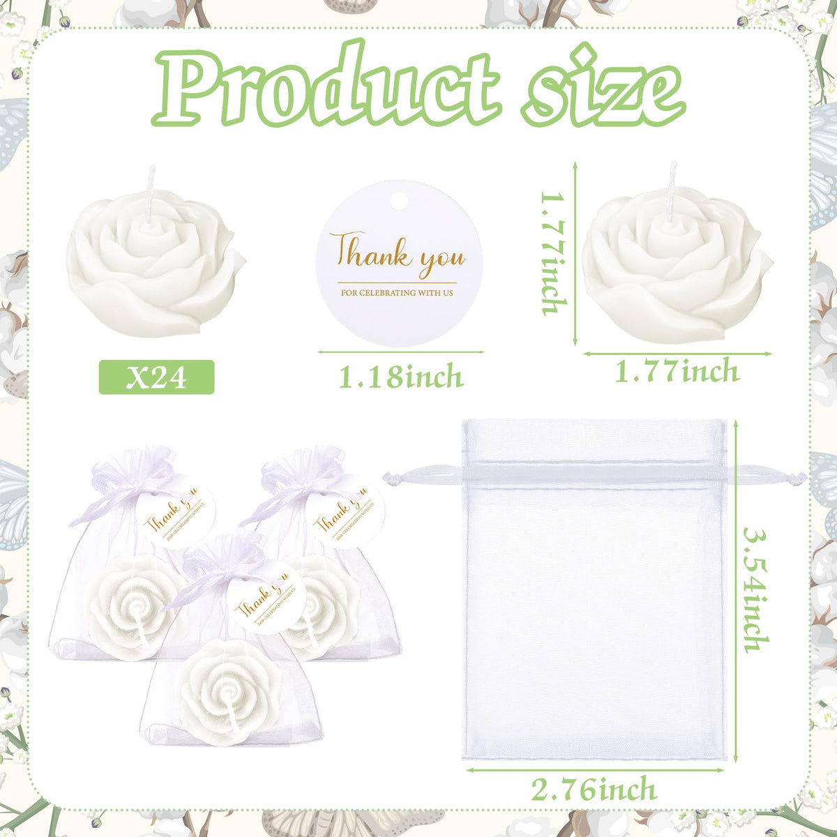 Treela 24 Set Flower Candles Wedding Favor for Guests Mini White Rose Shaped Tealight Candles for Return Gift Wedding Birthday Bridal Shower Housewarming Party