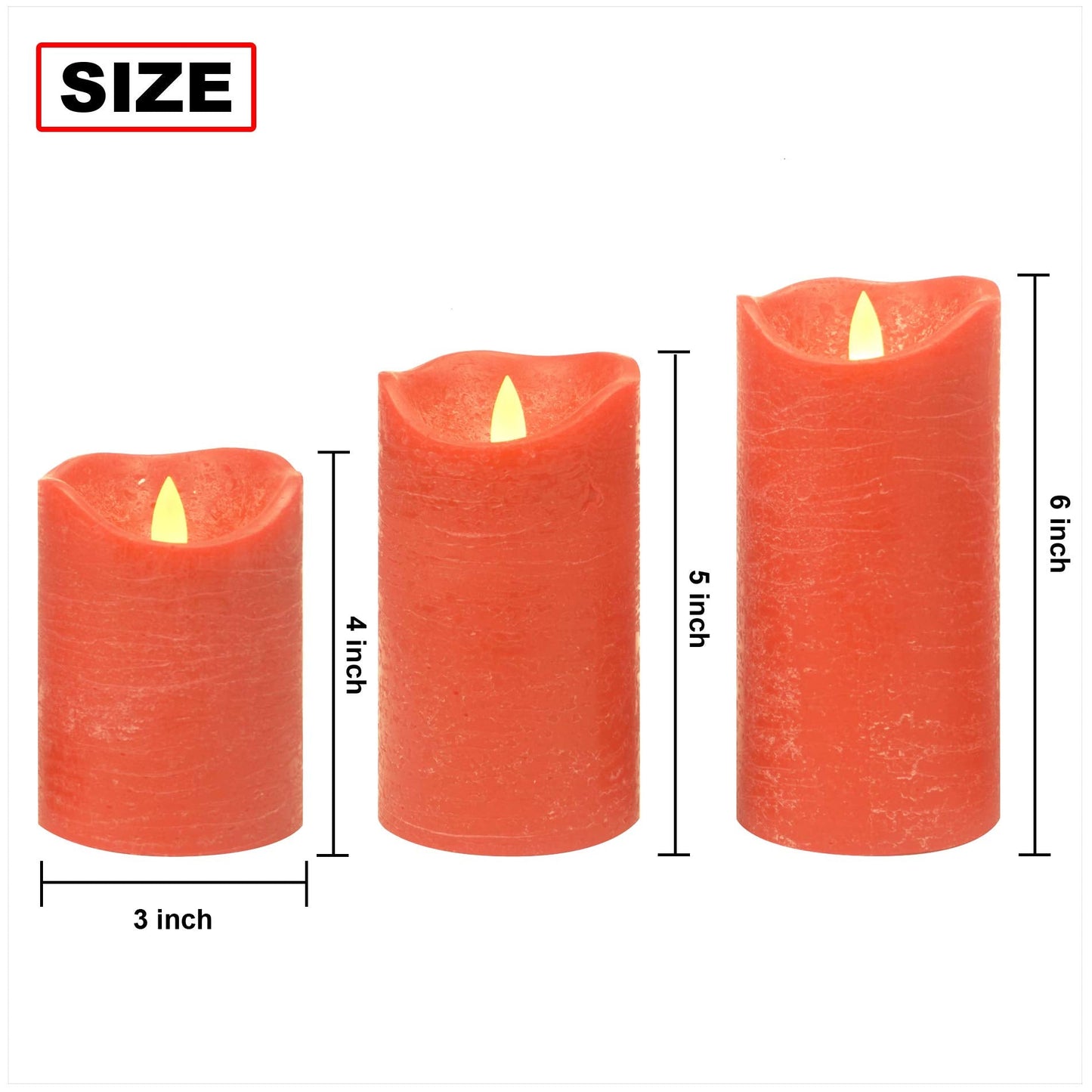 iZAN 3 Pack Real Wax Flameless Candles Battery Operated LED Pillar Flickering Realistic Electric Candle Gift Sets with Remote Control and Cycling 24 Hours Timer for Home Decor 3”D X 4" 5" 6" H (Red)