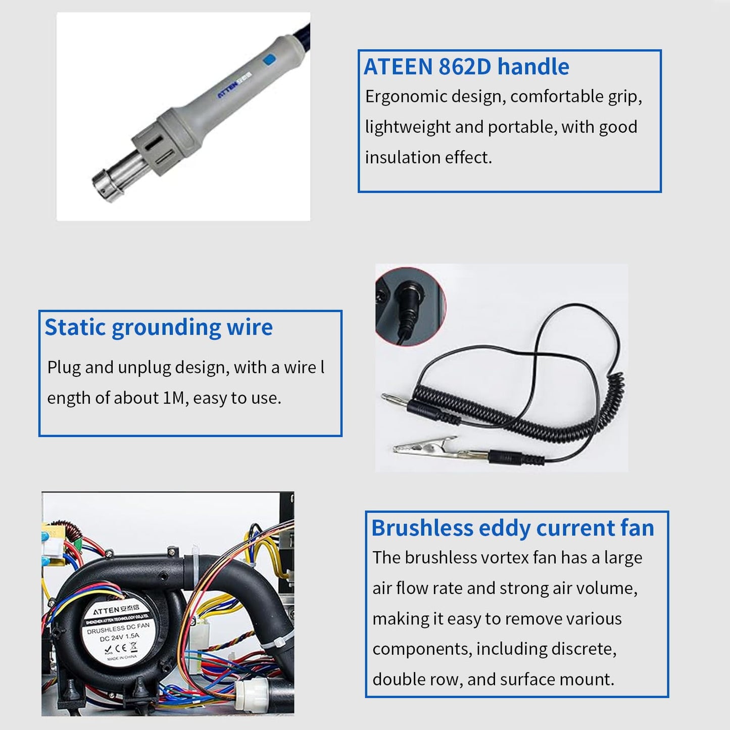 ATTEN ST-862D Hot Air Rework Station, 1000W Hot Air Soldering Station with Auto Sleep Function, Equipped with Large LCD Display & 4Air Nozzles, Suitable for Micro Soldering Rework