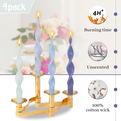 Smokeless Gradient Blue Spiral Taper Candle 10 Inch Unscented Candlesticks Handmade Long Twisted Candles for Wedding Church Home Decor Gifts 4 Pcs