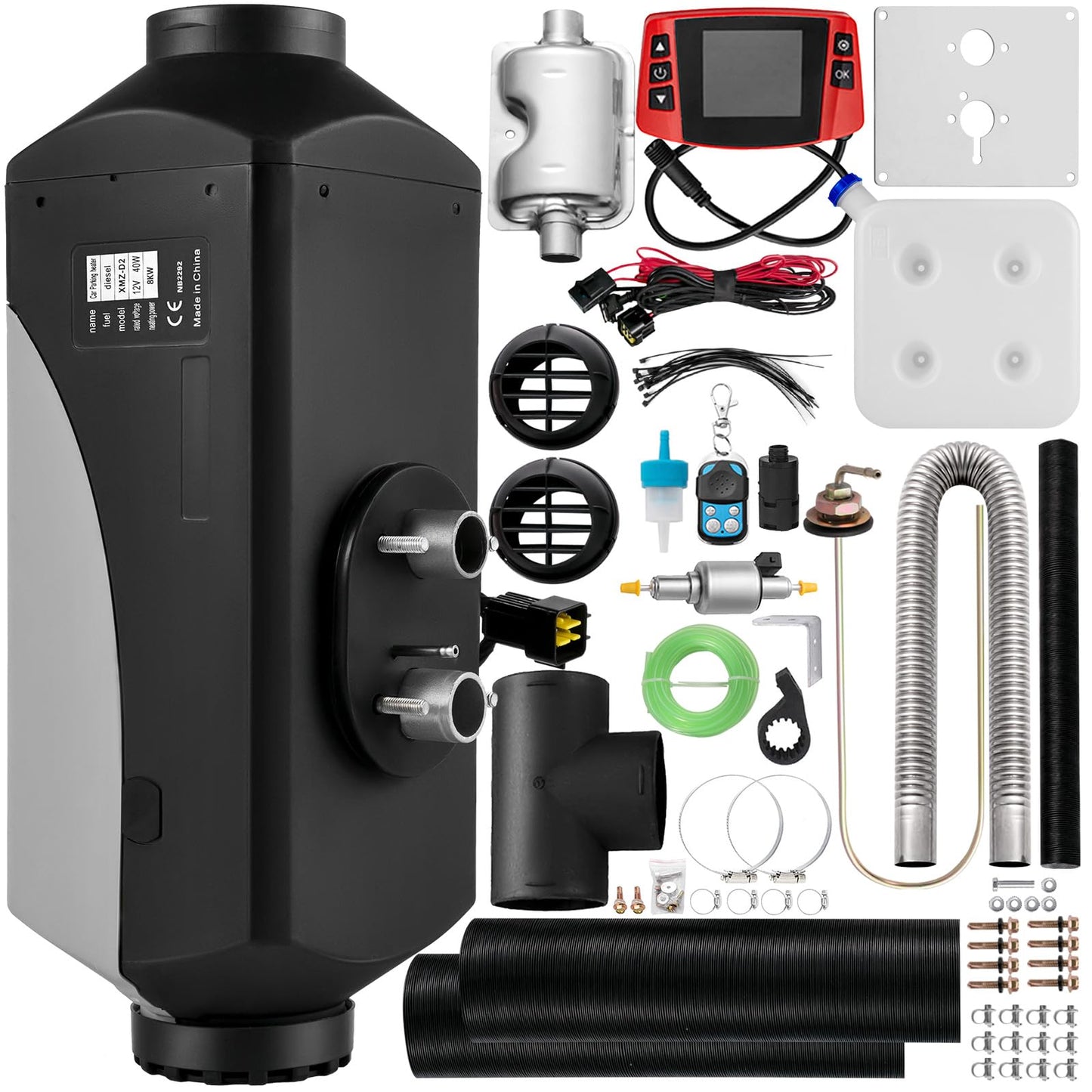 Fiberfly Diesel Heater 8KW, 15L Tank, Diesel Air Heater 12V,Muffler, Diesel Parking Heater with LCD Thermostat Monitor & Remote Control for Bus Boat and Motor-home