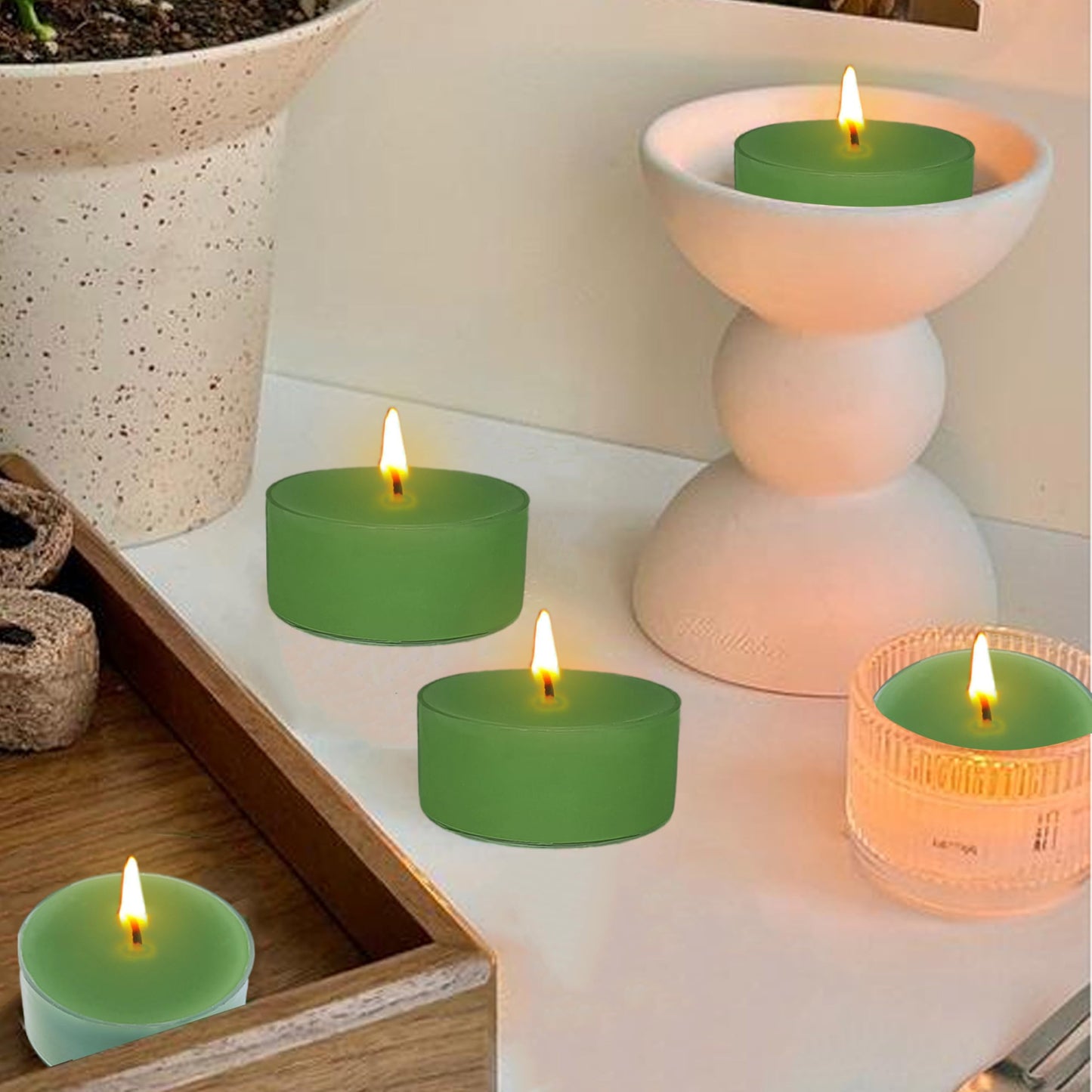 Serene Sage & Coasta Sea Salt Scented Tealight Candle 12Pack Sage Green Tea Light Candles Hand-Poured Smokeless 4 Hour Burn Time Candle Perfect for Relaxation Calming Ambiance Home Spa