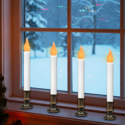 SUNSGNE Battery Operated Window Candles, Flameless Window Candles with Auto Timer for Holiday Home Table Christmas Decor, 4 Pack, Antique Bronze Base
