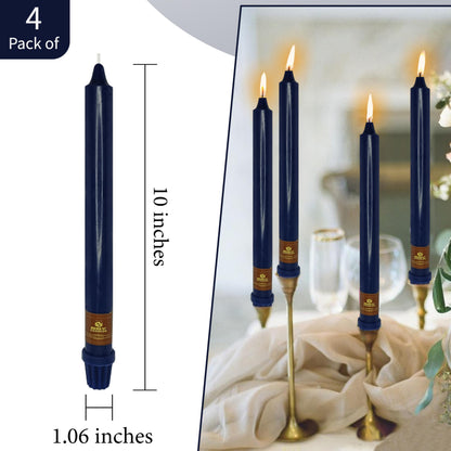 Navy Taper Candle 10 Inch Long Candlesticks Unscented Dripless Tapered Candle Set for Home Decor Wedding Party Dinner Candles, 4 Pack