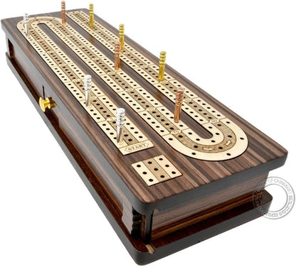 House of Cribbage - Continuous Cribbage Board/Box Inlaid in Rosewood/Maple 12 - 3 Tracks - Sliding Lid Drawer