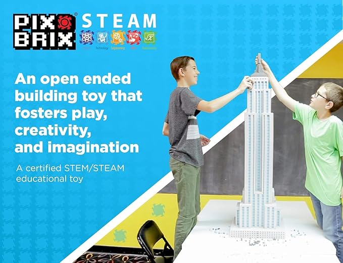 Pix Brix Pixel Art Puzzle Bricks Bucket – 1500 Piece Pixel Art Kit with 12 Colors Dark Palette – Interlocking Building Bricks 2D and 3D Builds – Stem Toys Ages 6 Plus