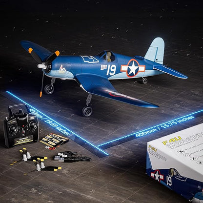 Volantexrc Brushless RC Planes 4 Channel F4U Corsair RTF RC Airplane Fighter 6-Axis Gyro wiih 3 Flight Modes One-Key Aerobatic Wingspan 500mm Fuselage 396mm with 3 Batteries Ideal Park Flyer