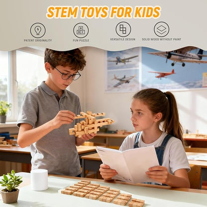 15 in 1 STEM Wooden Building Blocks -15+ Shapes 3D Puzzle Logic Brain Games Educational Toys Gift for Kids and Classroom Montessori STEM Toys for Ages 5+ to Adults