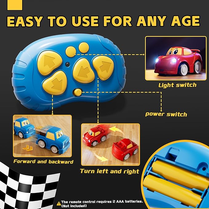 Remote Control Car for Toddlers 1-3 2-4 3-5 2 Pack Cartoon 2.4 GHz RC Cars for Kids Electric Hobby RC Car Toys Christmas Birthday Gifts Toys for Kids Boys Girls 2 3 4 5 6 Years Old