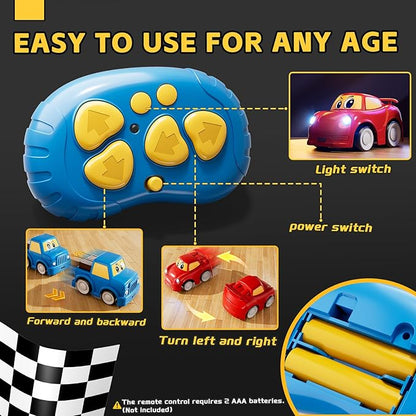 Remote Control Car for Toddlers 1-3 2-4 3-5 2 Pack Cartoon 2.4 GHz RC Cars for Kids Electric Hobby RC Car Toys Christmas Birthday Gifts Toys for Kids Boys Girls 2 3 4 5 6 Years Old