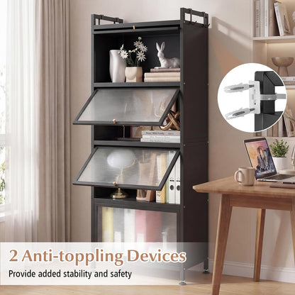 Giantex 5-Tier Kitchen Storage Cabinet, Mobile Microwave Stand with Flip-up PC Doors, Freestanding Kitchen Bakers Rack with 4 Rolling Casters, for Dining Room, Living Room and Study, Black