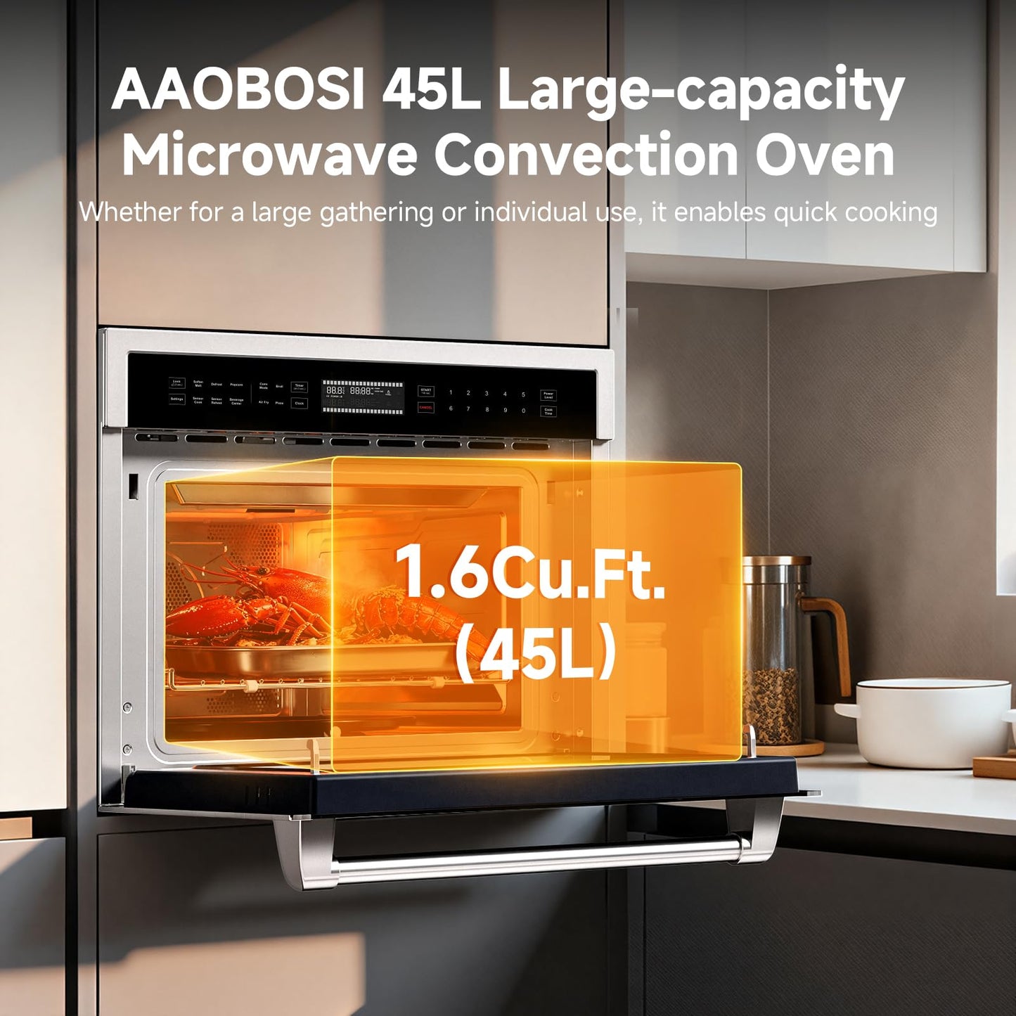 AAOBOSI 24 Inch Built in Microwave Oven,1.6 Cu.Ft Wall Microwave Convection Ovens Air Fryer Combos, 1000Watt Power Sensor&Auto Cook, 10 Cooking Modes, Drop Down Door,Stainless Steel