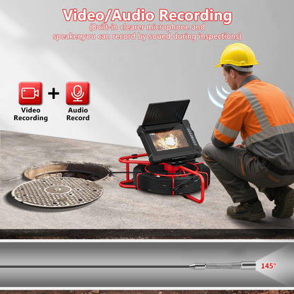 Sewer Camera 100ft/30M 7" Rainproof IPS Screen Pipe Drain Inspection Camera DVR Recorder with Meter Marker 23MM 1080P Industrial Borescope 32G Card for Drain Pipe Plumbing