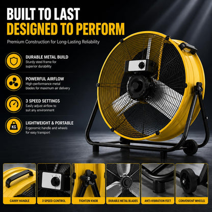 Uthfy 30 Inch High Velocity Floor Fan, 14000CFM Heavy Duty Industrial Drum Fan with 3 Speeds, 360° Tilt Metal Garage Fan with Wheels for Warehouse, Commercial, Workshop, Factory and Gym
