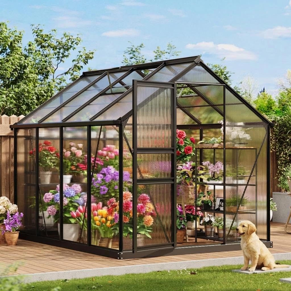 Greenhouse, 6x8 FT Greenhouse for Outdoors, Walk-in Green House with Ground Nails and Vent Windows, Sliding Lockable Door, Green Houses for Outside Garden Backyard, Patio