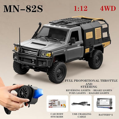 MN82S RC Rock Crawler 2.4Ghz Toyota Remote Control Truck 4WD 2 Speeds Switch RC Crawler Off-Road Pick-up with 2 Upgraded 1200mah Battery 1/12 Scale Trucks (with Gift)