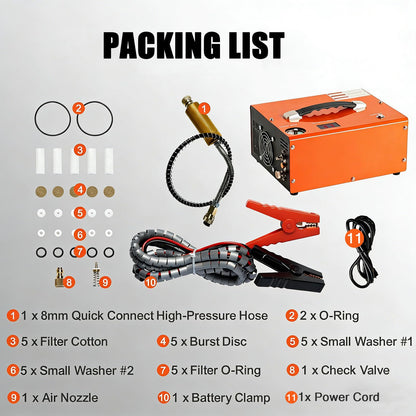 PCP Air Compressor 4500Psi/30Mpa, 300W Oil-Free Fast Fill Pump with Auto Shut-Off, Dual Power 12V DC & 110V AC, Built-in Fan, Portable Air Pump Paintball, Air Rifle, Airguns HPA Tanks
