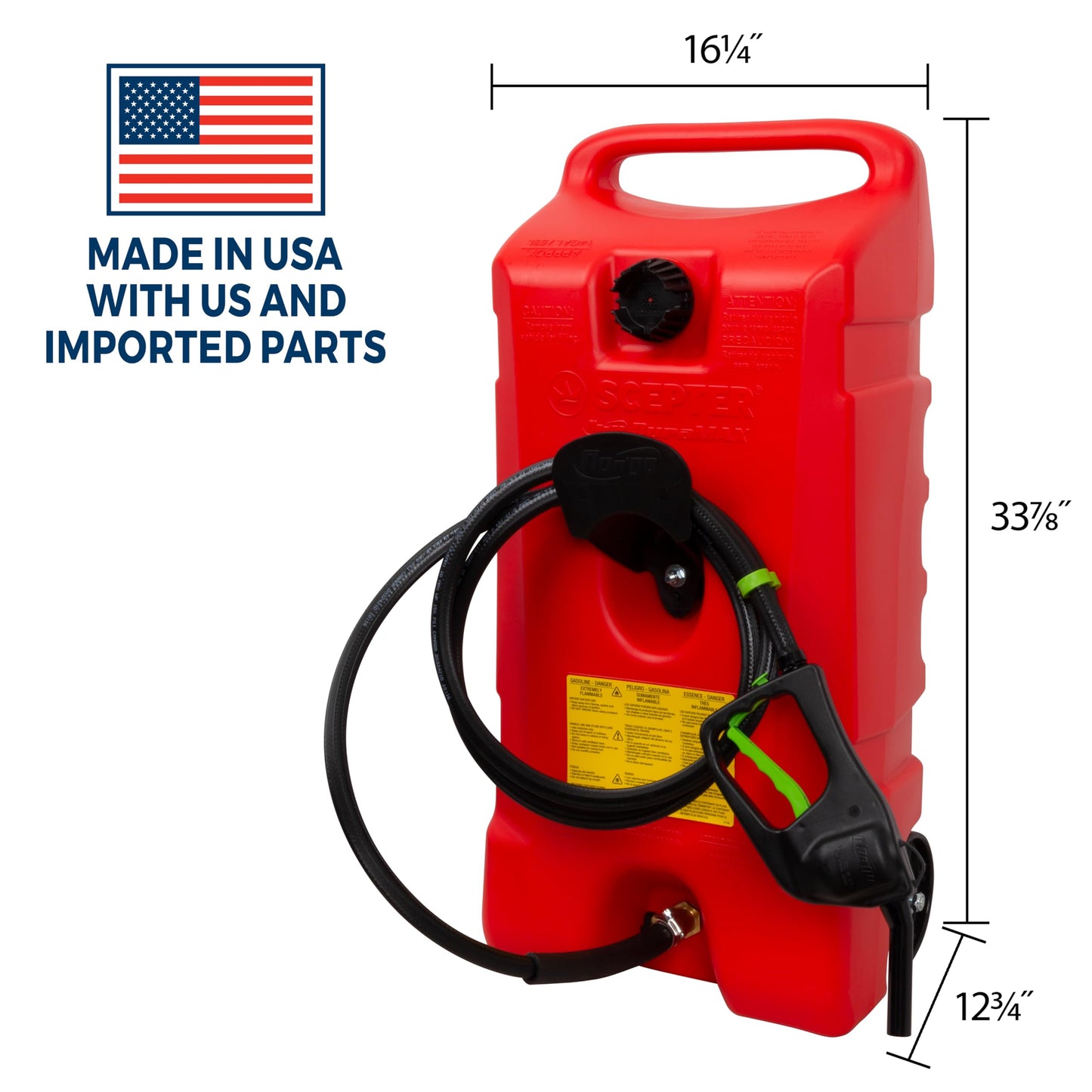 Scepter Duramax Flo ’N Go 14 Gallon Gas Caddy, 53 Liter Portable Fuel Tank and Fuel Transfer Pump with 10-Foot Hose for Lawn Mower, Farm, Marine, and Home Use, Gasoline Only, Red (2024 Version)