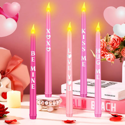 Aurelema 5 Pcs Valentines Day LED Flameless Candle Set Valentine Day Conversation Flameless Taper Candles with Words Battery Operated Seasonal Celebration with Remote for Wedding Romantic Night