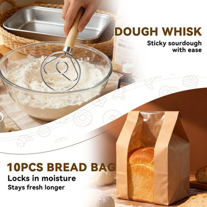 Sourdough Starter Kit - Banneton Proofing Basket 9 Inch Round & 10 Oval, Complete Sourdough Bread Baking Supplies with Starter Jar, Bread Sling, Lame, Danish Dough Whisk, Bags