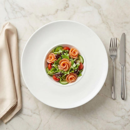 jinsongdafa Ceramics Rimmed Soup Bowls 8.5 oz, White 10.4 inch Exquisite small soup plate Set of 4, Pasta plates With Rim is the best choice for hotels, kitchens, fine restaurants and gourmets