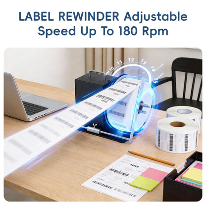 Automatic Label Rewinder Machine, Label Rewinder for 1"/1.5"/3" Core, Adjustable Speed Sync with Printer, Max Label Diameter 7.28" Width 4.72" and 2 Way Winding Direction