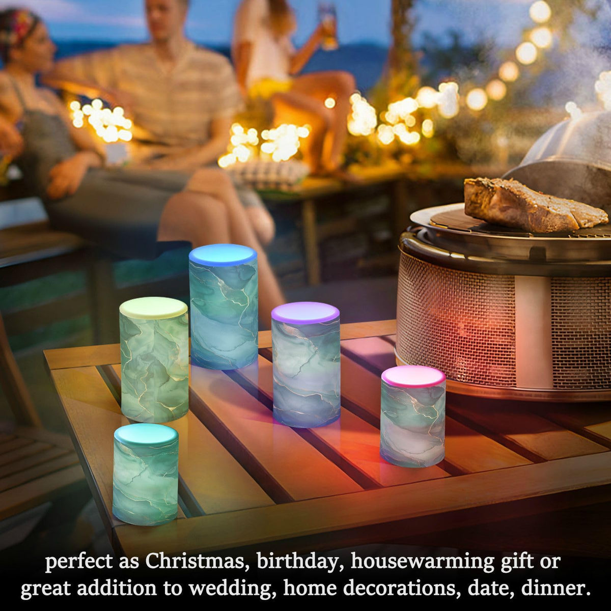 senya Lights Flameless Candles Green Marble Texture Pillar Candles Set of 2 Battery Operated Remote Control Warm Lights Home Decor