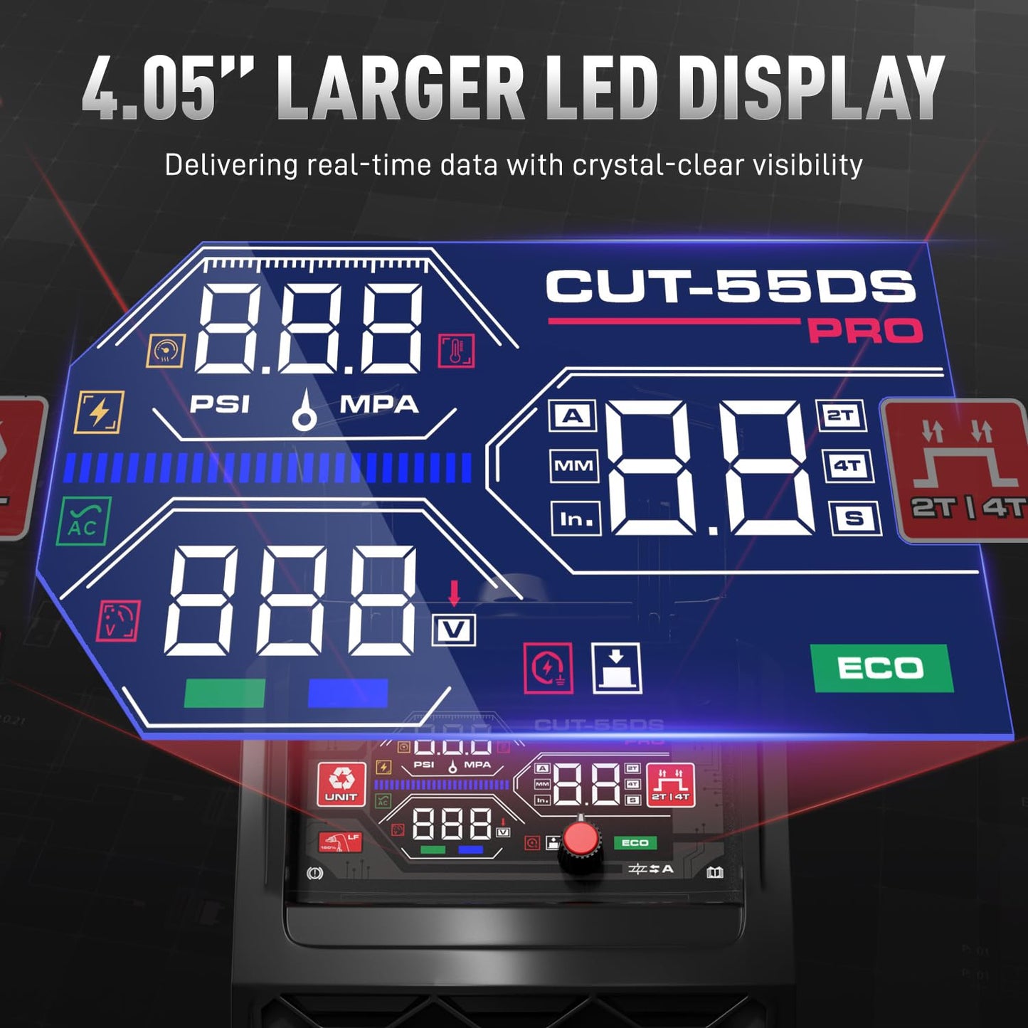 ANDELI Plasma Cutter 55A,Non-HF Non-Touch Pilot Arc，1'' Max Cut, 4-in-1 Plate Cutting/Grid Cutting/Gouging/Marking，Upgraded LED Display,Post Flow/2T/4T,110/220V IGBT Inverter for Home, Workshop