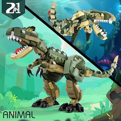 KAZI Dinosaur Toy Building Set for Kids2 in 1 Dino Toys for Boys Ages 8+2 Building Options - T Rex to Mosasaur Dinosaur FiguresGift Idea for BirthdayEaster Basket Stuffers