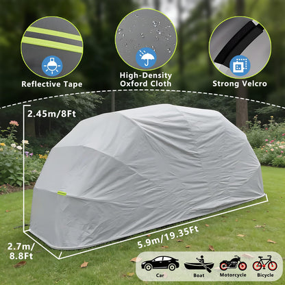 Retractable Foldable Carport, 19.35 x 8.8 ft Stainless Steel Portable Car Garage, All-Weather Collapsible Car Shelter with Ground Lock, Heavy Duty Car Canopy Tent for SUV, Grey (5.9M, Stainless Steel)