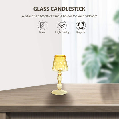 Uonlytech Glass Candlestick Holder 7.48 Inch Clear Decorative Candle Stand for Home Bedroom Office Table Centerpiece Modern Candleholder