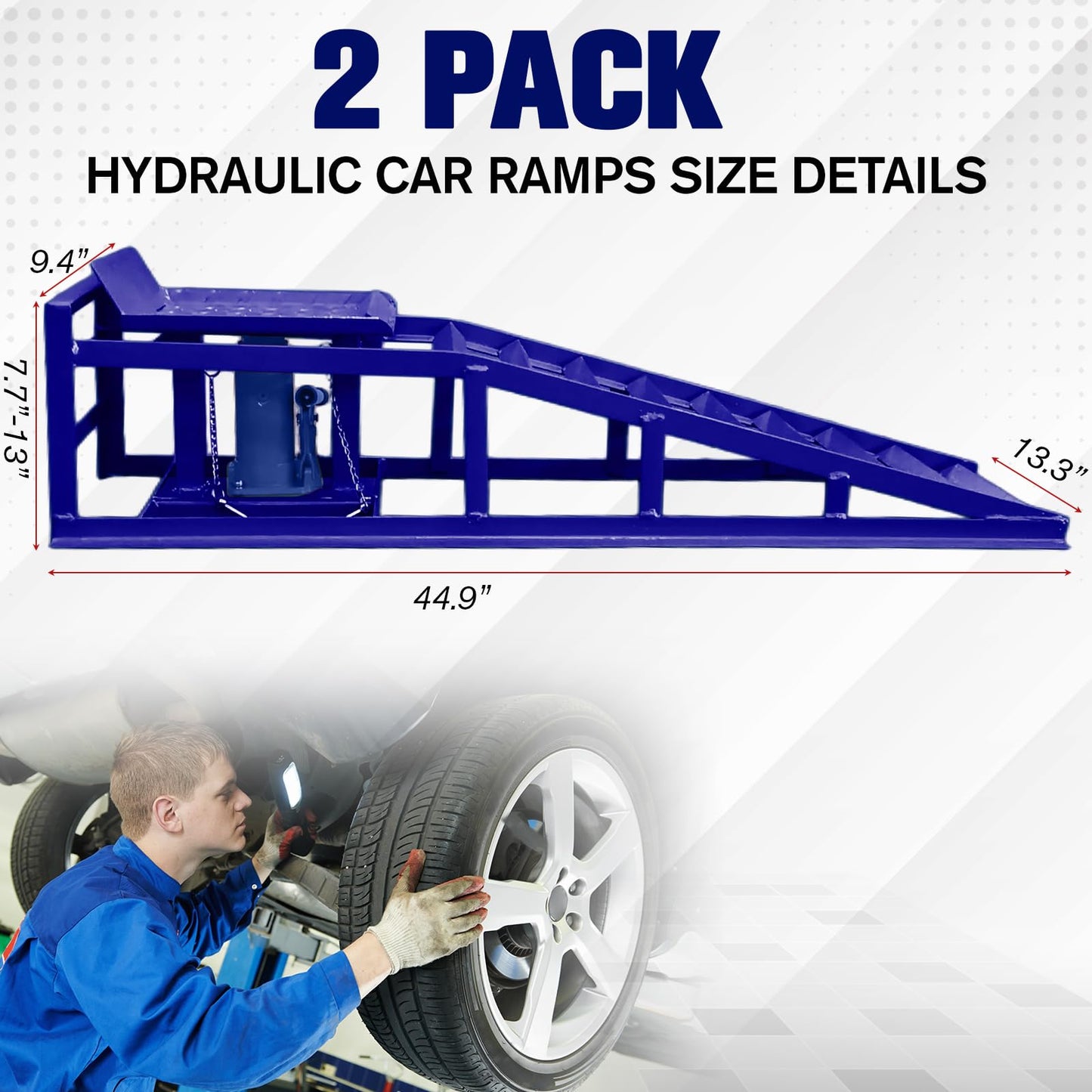 2 Pack Hydraulic Car and Truck Service Ramps,Low Profile Car Lift Service Ramps for Oil Changes,11000 Lbs (5 Tons), Adjustable Lift Height 9.8" to 16.21", Home Garage,Vehicle Auto Garage (Blue)
