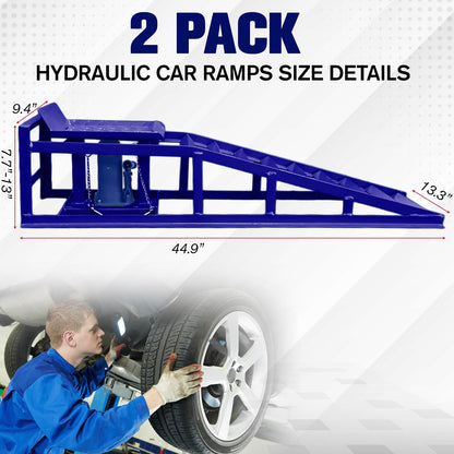 2 Pack Hydraulic Car and Truck Service Ramps,Low Profile Car Lift Service Ramps for Oil Changes,11000 Lbs (5 Tons), Adjustable Lift Height 9.8" to 16.21", Home Garage,Vehicle Auto Garage (Blue)