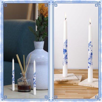 Conelist 4 Pcs Chinoiserie Taper Candles Blue and White Decorative Chinoiserie Porcelain Candlesticks 10 Inch Long Unscented Bridal Wedding Shower Candles for Christmas Party Gift Home Decor