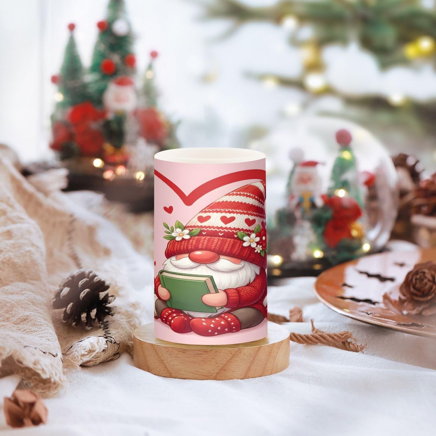 ALAZA Gnome Book Heart Flickering Flameless Candles Pillar Led Candles Battery Operated Candles with Remote and Timers Set of 2