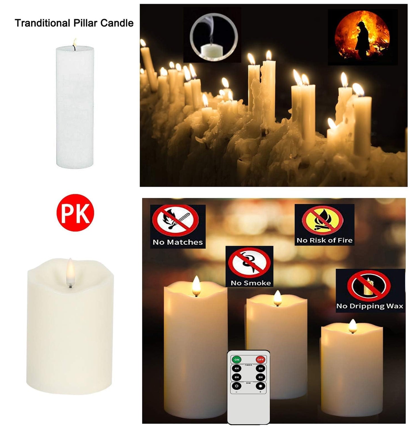 COVEGE Flickering Flameless Candles with Remote, Most Realistic Battery Operated Candles, Set of 3 LED Candles with Timer for Home Wedding Halloween Christmas Decoration
