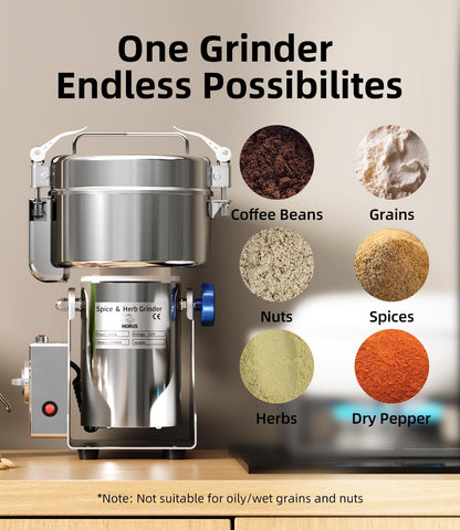 Electric Grain Mill 1000g, Flour Grinder Mill Stainless Steel for Home, Counter Grain Grinder for Wheat, Rice, Wheat Berry, Corn, Herbs, Spices